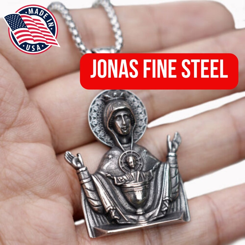 Virgin Mary Jesus Stainless Steel Pendant Necklace Our Mother of