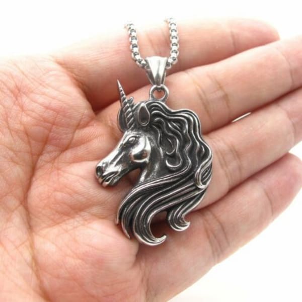 Vintage Mythical Unicorn Stainless Steel Pendant Necklace | Majestic Elegant Unicorn Chain Design Amulet Jewelry Piece