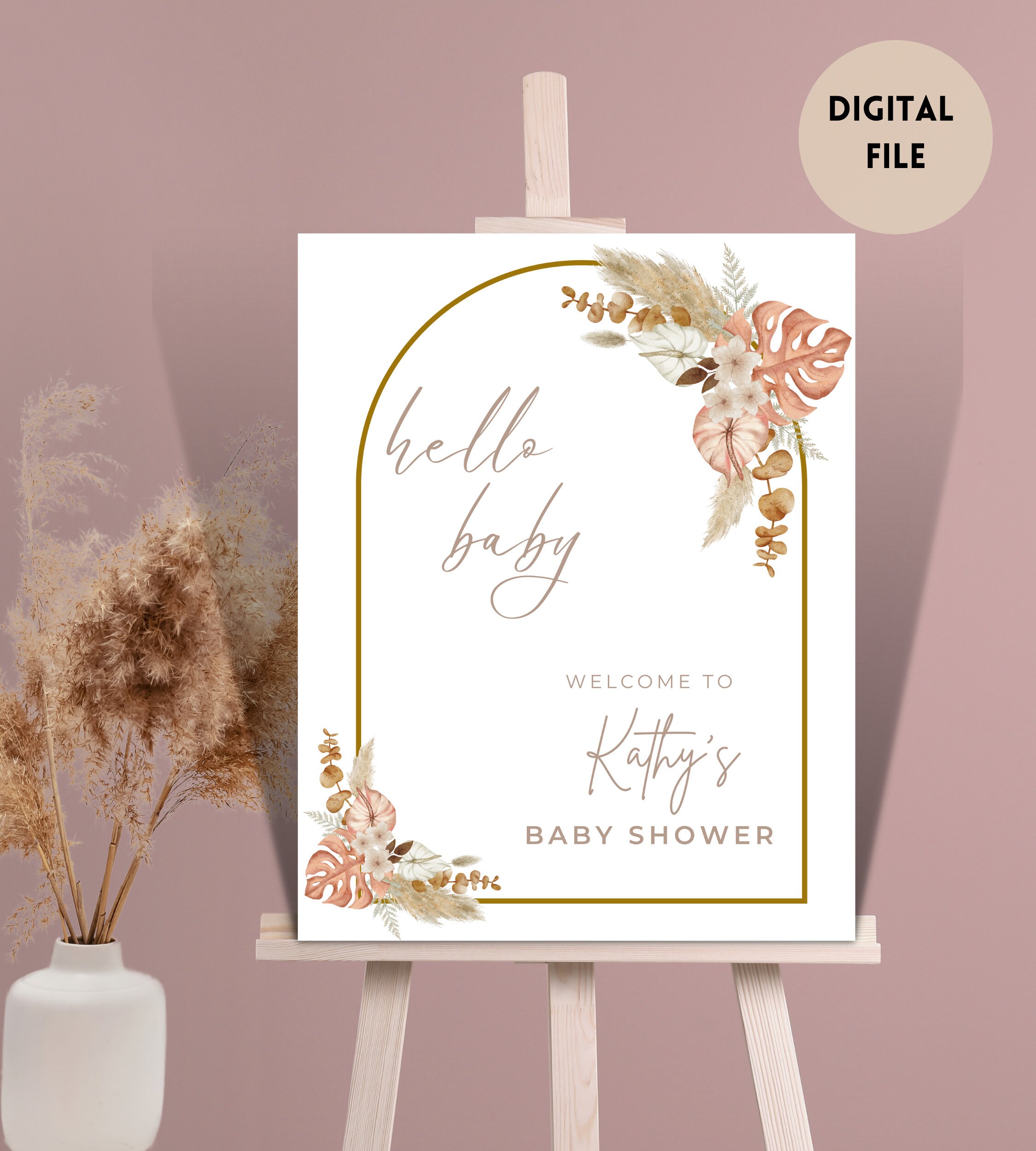 EDITABLE Boho Welcome Sign Pampas Grass Baby Shower Baby Sprinkle ...