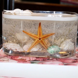 HANDMADE Ocean Inspired Candle with Sea Shells, Gel Candle in beautiful reusable glass, Gift Candles STARFISH Candle, Under The Sea Candle