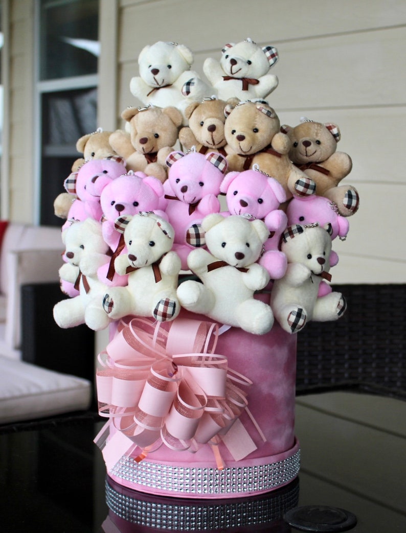 Personalized Teddy Bear Bouquet: Pink Flower Box Gift - Etsy