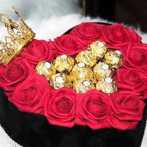 Heart Rose & Chocolate Gift Box: Valentine&#39;s Day Silk Flower Arrangement