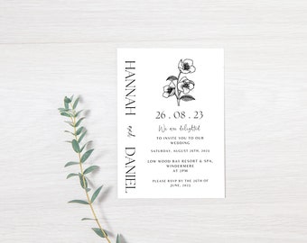 Wedding Invitation Template ~ Canva Template ~ Simple wedding invite ~ Black & White Wedding ~ Digital Download ~ Printable