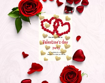 Valentine's Day Party Invitation, Valentine's Day Card, Editable template, Digital invitation