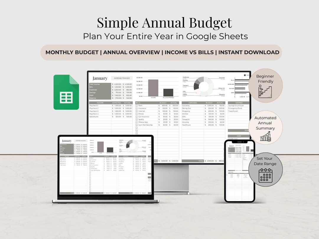 Annual Budget Planner Google Sheets Template (digital Download) - Etsy