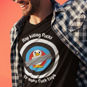 Stop Killing Ducks T-shirt, Cartoon Duck Tape Archery Target Design | Stop Killing Ducks for Duck Tape