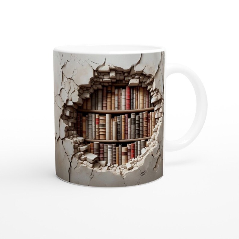 3D Bücherregal-Tasse: Rissige Wand Versteckte Bibliotheks-Kaffeetasse Bild 8