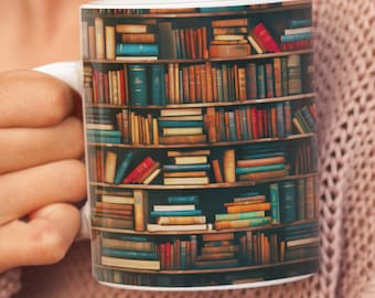 Bookshelf Mug: Literary Gift for Book Lovers