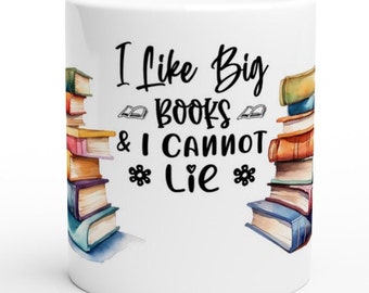 I Like Big Books Mug: Colorful Book Stack Ceramic Mug