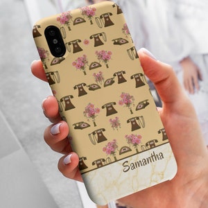Custom Vintage Telephone and Flower iPhone Case Gift For iPhone 15, iPhone 15 Pro, iPhone 14, iPhone 13, iPhone 12, iPhone 11, Custom Gift