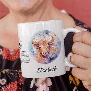 Personalized Taurus Zodiac Mug with Watercolor Bull | Custom Name & Constellation | Unique Gift for April 20 - May 20 Birthdays Taurus Mug