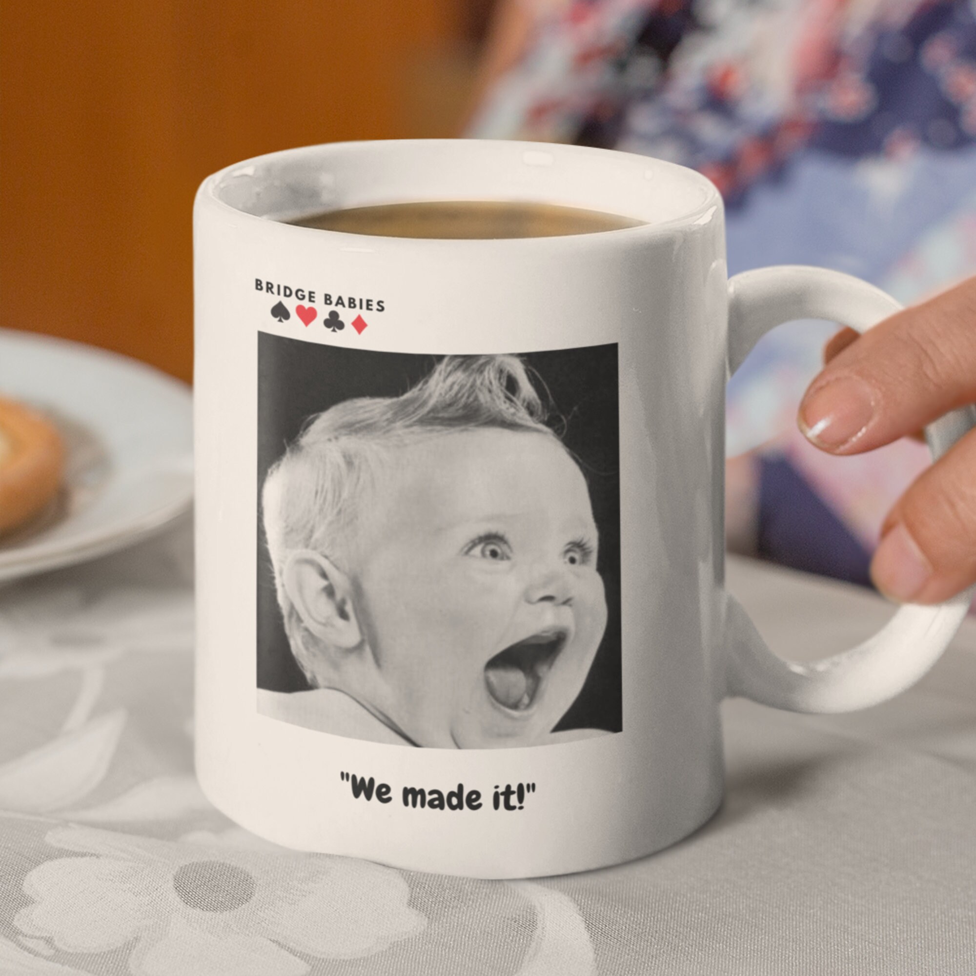Bridge Game Mug - 'we Made It!' With Expressive Baby Face | Unique ...