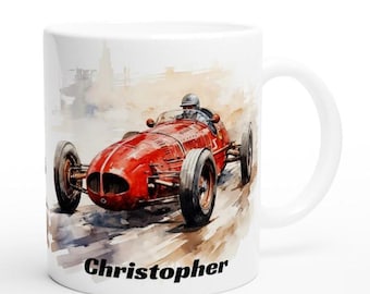 Personalized Racing Car Mug: Vintage F1 Watercolor Design
