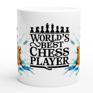 World&#39;s Best Chess Player Mug – Funny Chess Gift with Colorful Watercolor Pieces Perfect for Chess Lovers, Christmas Gift, Stocking Filler