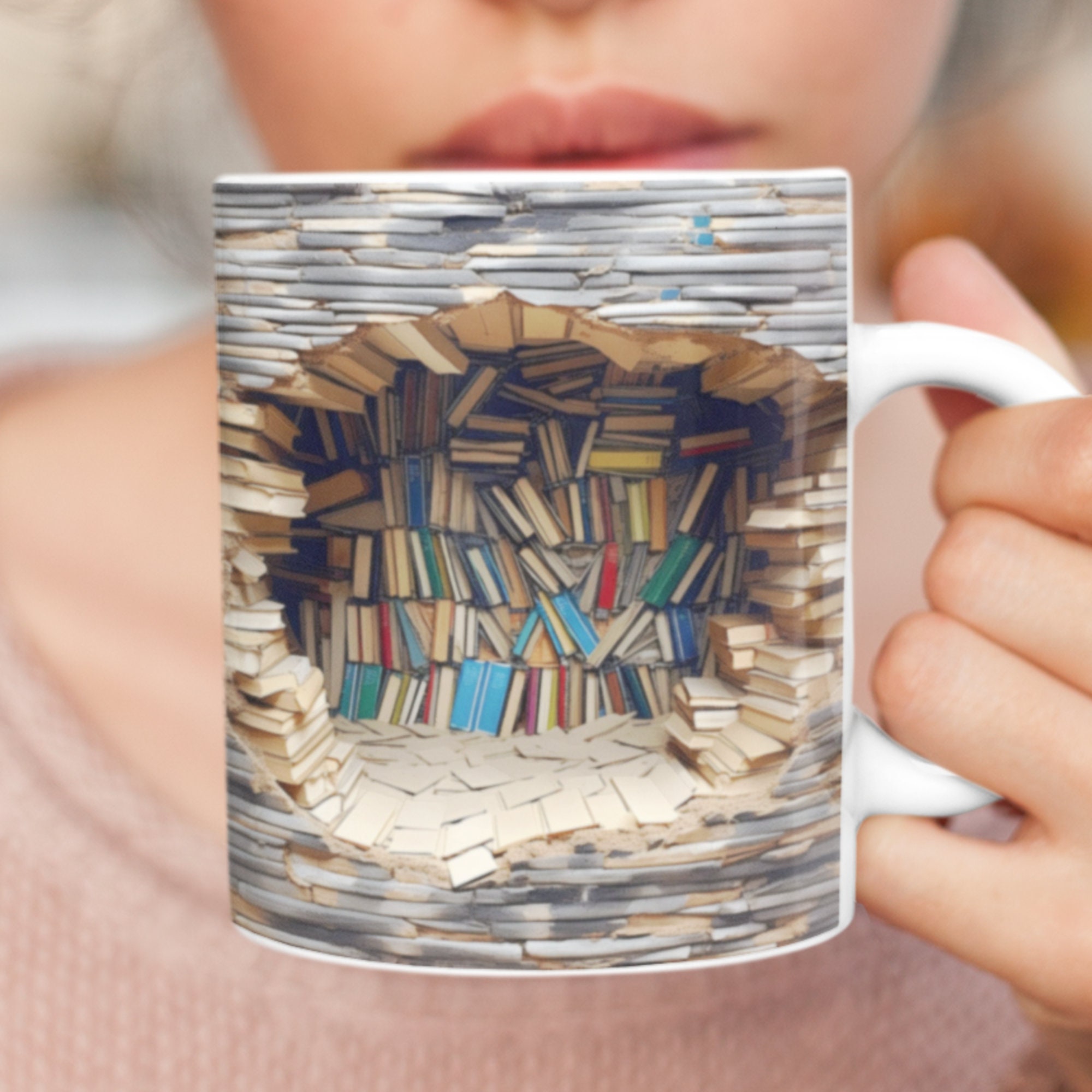 Tasse d'étagère 3D tasse d'eau en céramique multifonctionnelle créative  avec poignée une étagère de bibliothèque conception d'espace amoureux des  livres tasse à café anniversaire noël – les meilleurs produits dans la  boutique