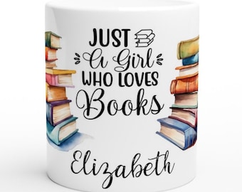 Tazza personalizzata per amanti dei libri: nome personalizzato, pile di libri