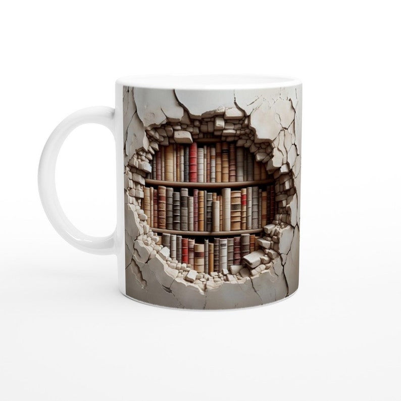 3D Bücherregal-Tasse: Rissige Wand Versteckte Bibliotheks-Kaffeetasse Bild 4