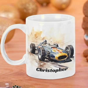 Personalized Vintage Racing Car Mug Custom Watercolor Vintage Grand Prix Design - Ideal Gift for Racing Enthusiasts, Perfect Christmas Gift