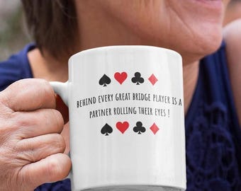 Funny Bridge Player Mug: "Rolling Eyes" Slogan Coffee Mug