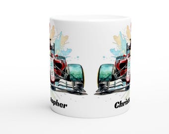 Taza personalizada de coche de carreras: diseño de Fórmula 1 en acuarela