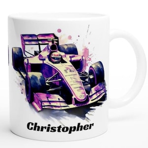 Tazza personalizzata con auto da corsa: regalo di Formula Uno con acquerello