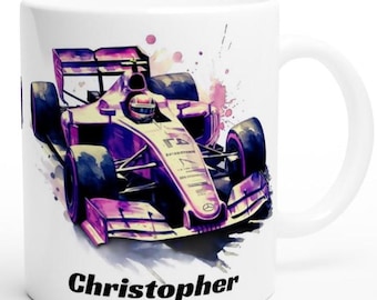 Personalized Racing Car Mug: Formula One Watercolor Gift