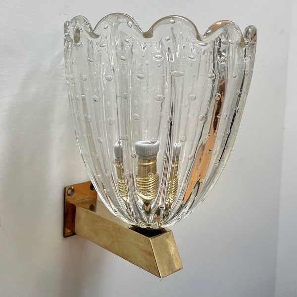 Vintage Murano Barovier Bullicante Glass Wall Light