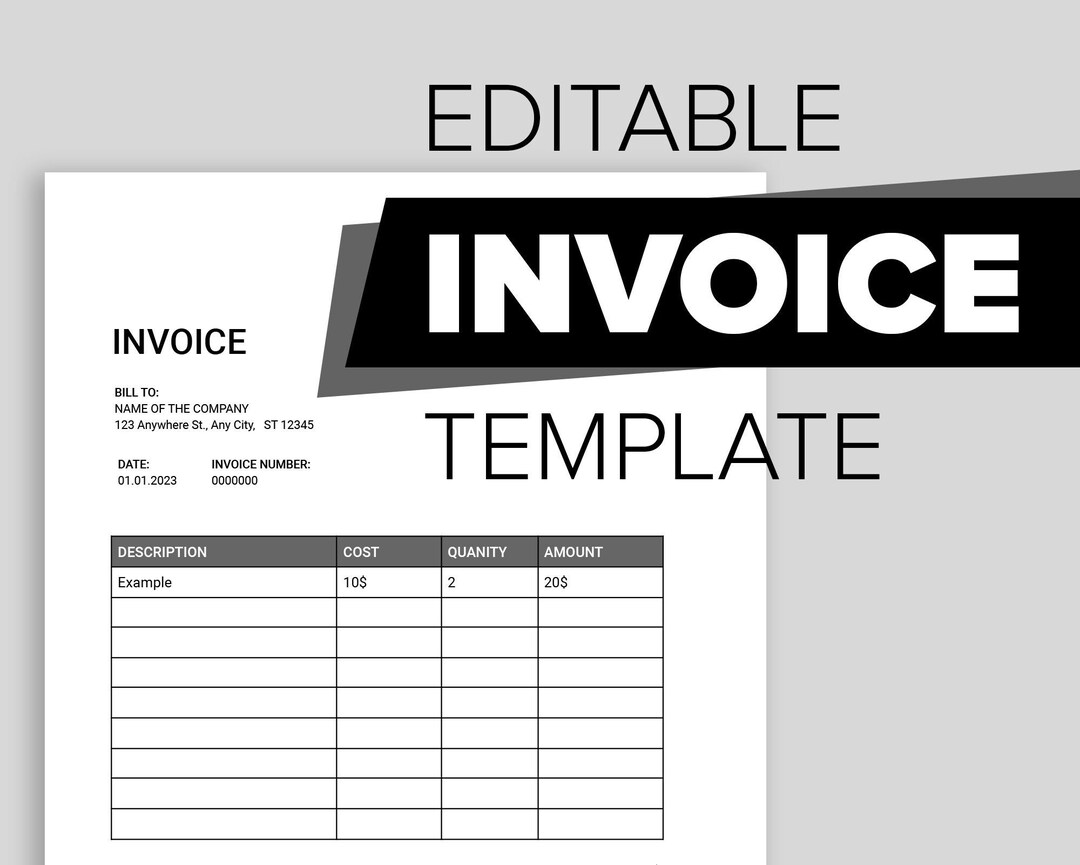 Invoice Template, Editable, Printable, Google Docs, Word, Receipt ...
