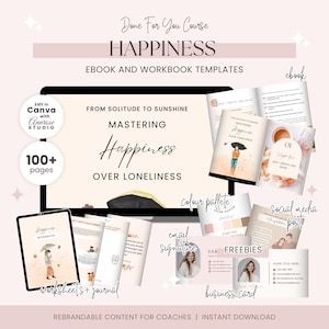 Done For You Happiness Course | Dealing With Loneliness PLR/MRR ebook | Brandable Life Coaching Tools | Lead Magnet Ebook | Canva Template