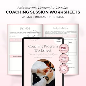Arbeitsblattvorlagen für Coaching-Sitzungen, Kundenformulare (Canva bearbeitbar, digitaler Download)