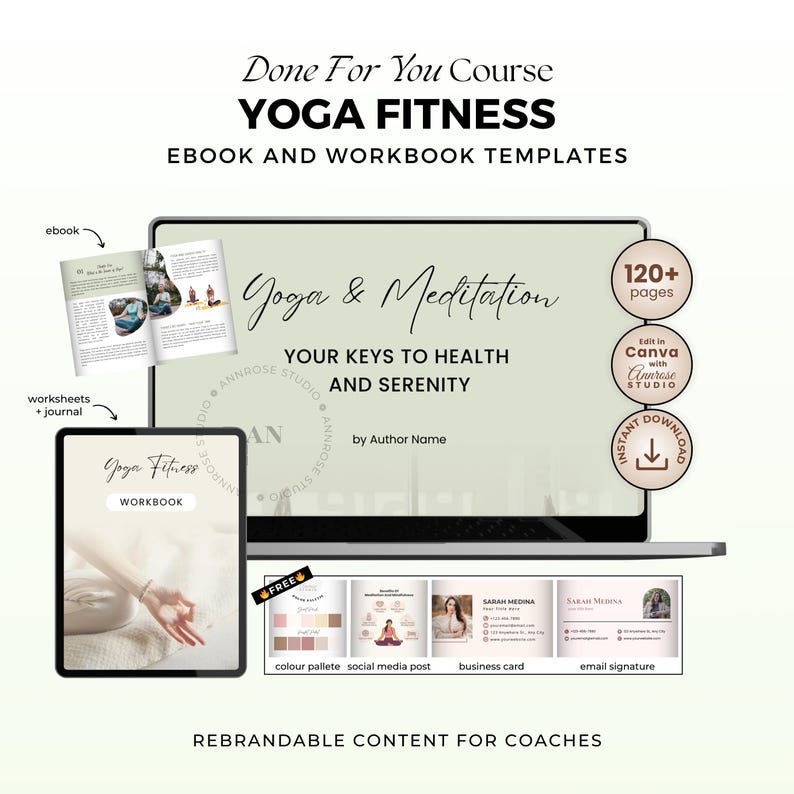 Done For You Yoga Ebook, Journal, Worksheet, Life Coaching Tools, Brandable Health Coaching Resources for Life Coach, Health and Wellness Course, Lead Magnet Template, PLR/MRR Ebook, Editable Canva Template, Course Creator Bundle