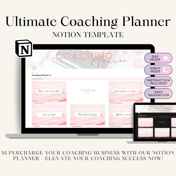 Notion Coaching Planner | Notion Template, Coaching Tools, Coaching Session Notes | Notion Dashboard for Spiritual Life Coach | PLR Notion