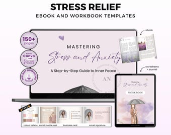 Stress & Anxiety Relief Workbook | PLR/MRR, Canva Template (Digital)