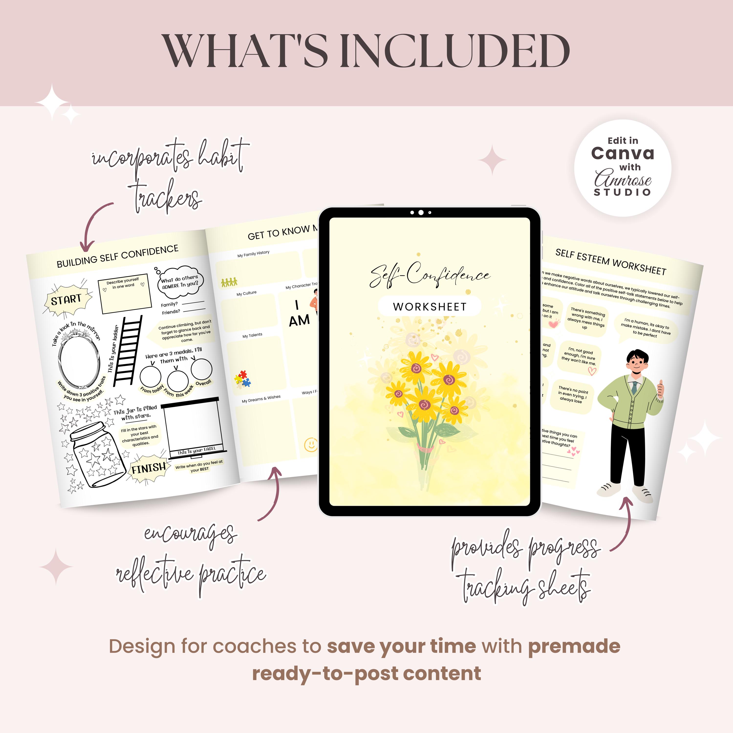 Self Confidence Coaching Worksheet | Done for You Workbook | Brandable ...