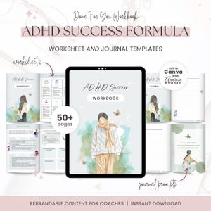 ADHD Coaching Worksheet | Done For You Workbook | Brandable Mental Health Journal | Life Coaching Tool | PLR/MRR | Canva Template