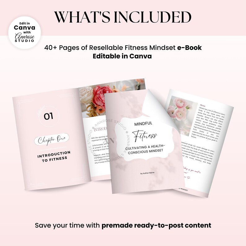 Done For You Fitness Mindset Ebook, Journal, Worksheet, Life Coaching Tools, Brandable Health Coaching Resources for Life Coach, Health and Wellness Course, Lead Magnet Template, PLR/MRR Ebook, Editable Canva Template, Course Creator Bundle