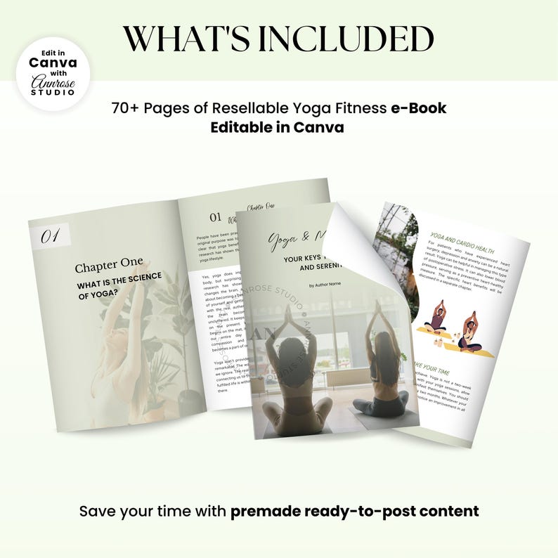 Done For You Yoga Ebook, Journal, Worksheet, Life Coaching Tools, Brandable Health Coaching Resources for Life Coach, Health and Wellness Course, Lead Magnet Template, PLR/MRR Ebook, Editable Canva Template, Course Creator Bundle