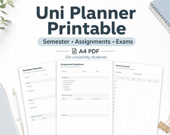 University Planner Printable | Uni Student Study Planner PDF | Semester Organization