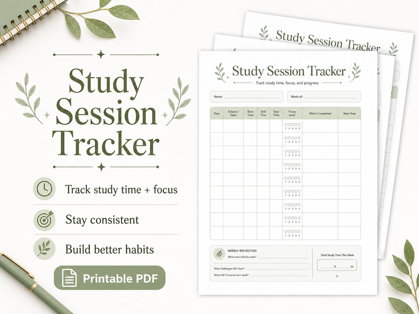 Study Session Tracker PDF | Printable Study Log for Students - Etsy