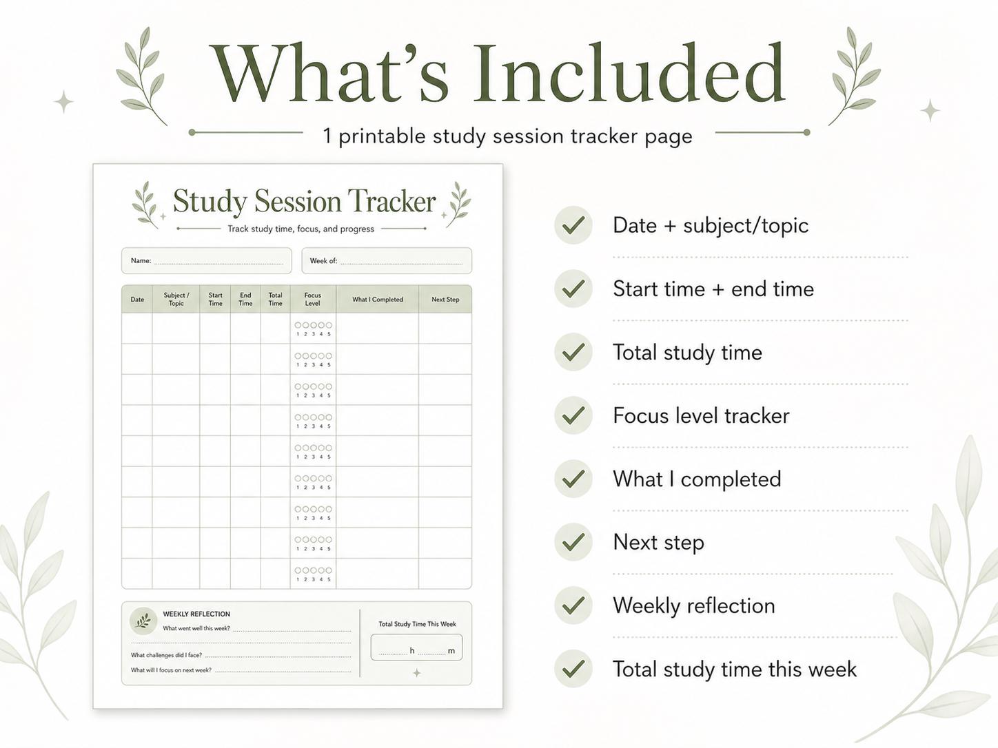 Study Session Tracker PDF | Printable Study Log for Students - Etsy