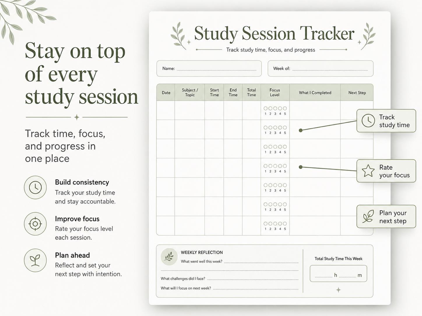 Study Session Tracker PDF | Printable Study Log for Students - Etsy