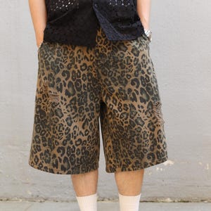 Midwest supply leopard pattern distressed denim shorts