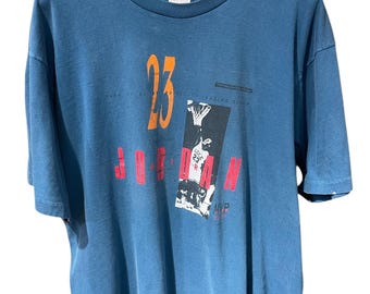 Maglietta vintage anni '90 Nike Air Jordan 23 - Blu, punto singolo, prodotta negli USA, taglia XL