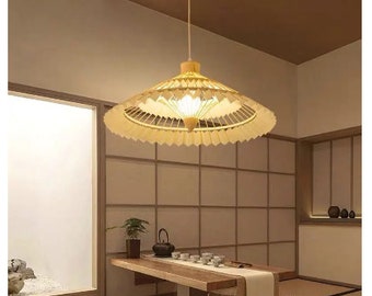 Lámpara Led de bambú y madera tejida japonesa para sala de estar, comedor, cocina, salón, tienda, iluminación interior, lámpara LED brillante
