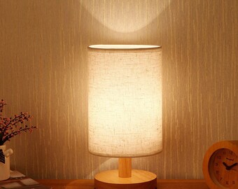 Linen Dimmable Table Lamp USB Wooden Art Atmosphere Lamp Bedroom Bedside Household Wedding Party Decor LED Fabric Gift DeskLight
