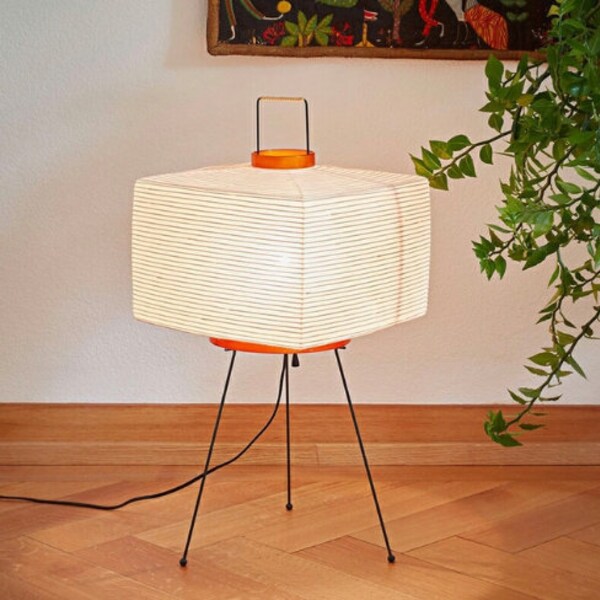 Lampe de Table au Design japonais Akari Noguchi Yong, en papier de riz imprimé, pour chambre à coucher, bureau, maison, Loft, lampadaire carré avec trépied