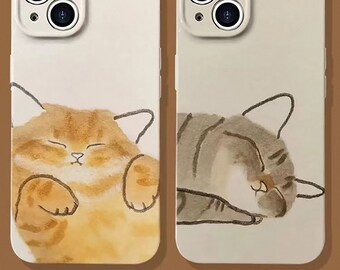 Skizze Ton schlafende Katze iPhone Hülle|Faules Kätzchen Handyhülle für Paar|iPhone 15 14 13 12 11 Hülle