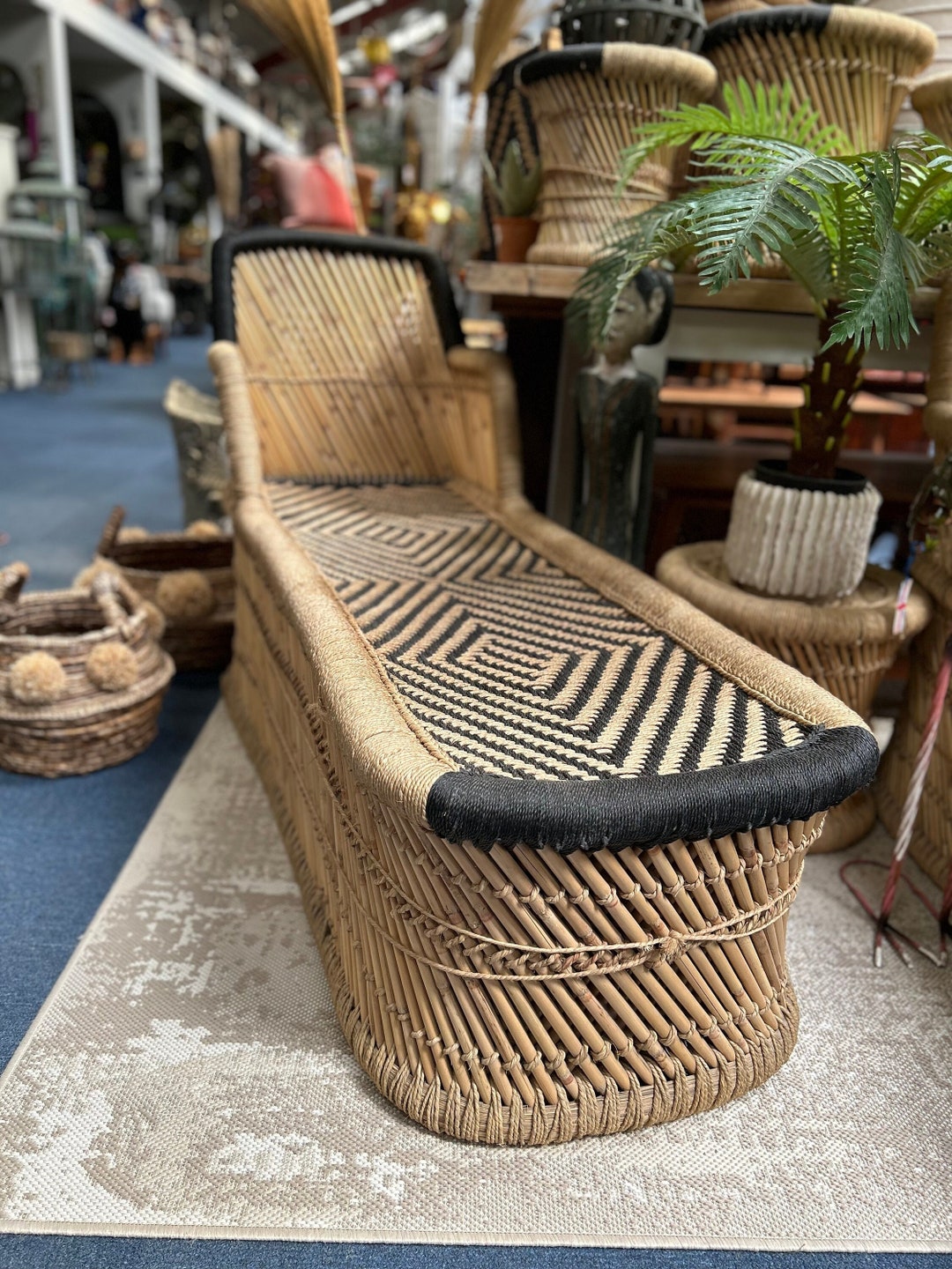 Rattan Effect Sun Lounger/boho Garden Wicker Lounger Patio Etsy UK