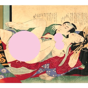 Japanse shunga-afdrukken met een volwassen karakter
