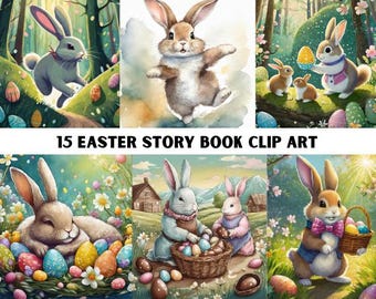 15 Easter Storybook Clipart Images | Cute Watercolor Digital Illustrations | Children's Book Art | Bunny, Spring PNG | Instant Download